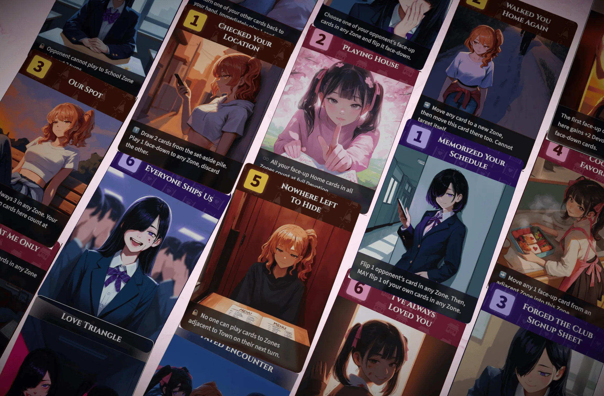 Yandere Girlfriends cards arranged in a mosaic pattern showcasing card art and designs