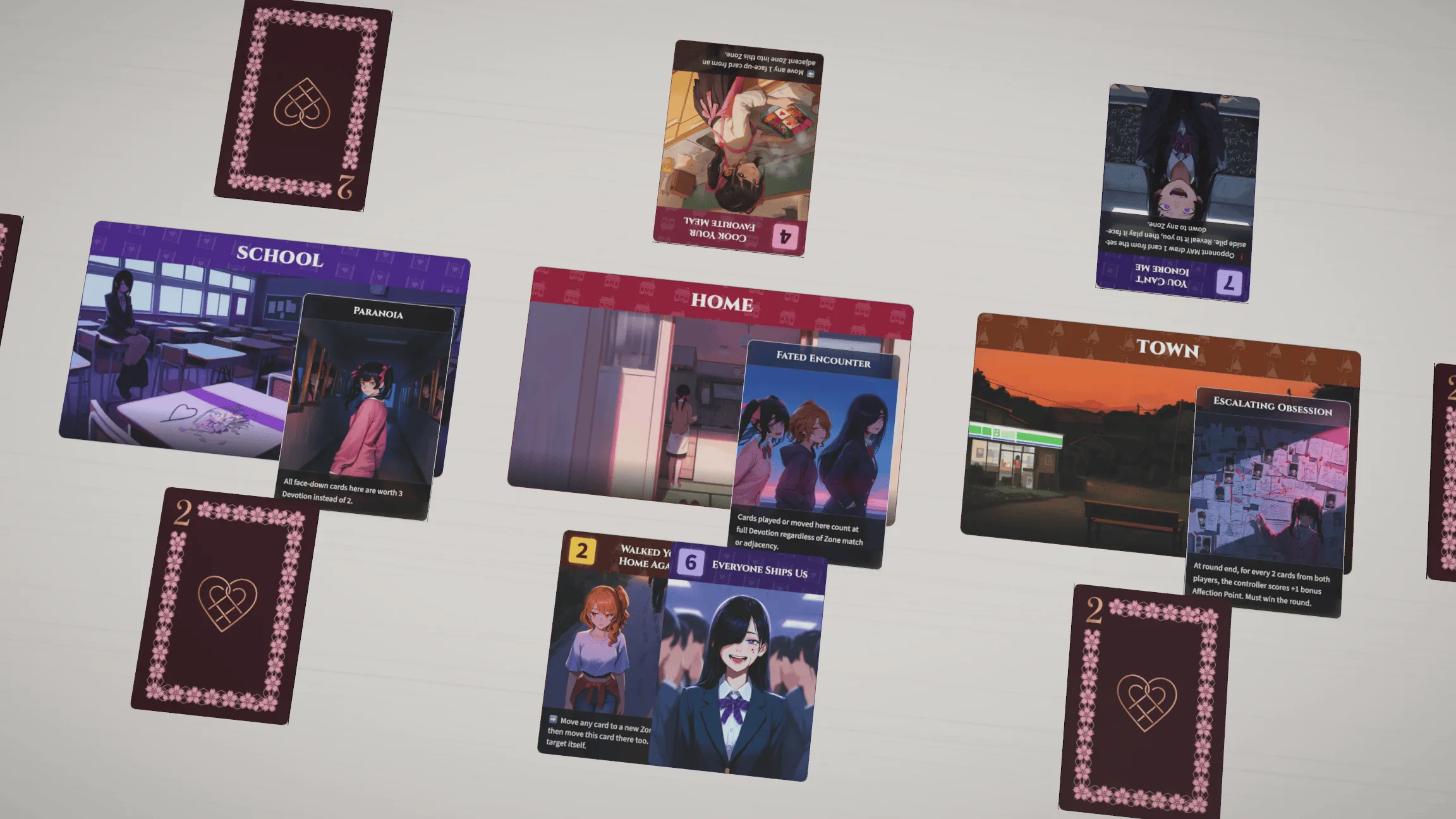 Advanced Mode mid-game — shuffled zone positions with Zone Bonus Cards and expanded deck