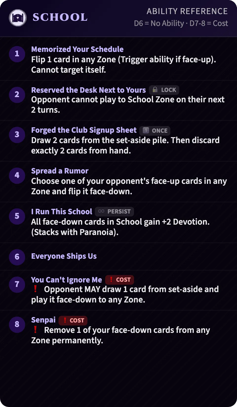 School reference card